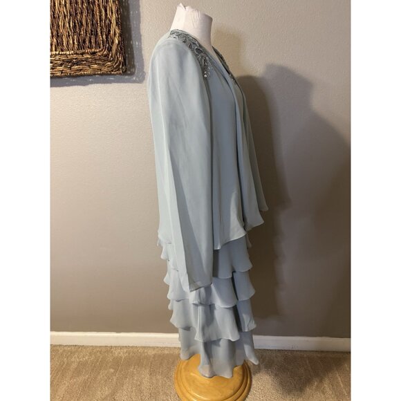 SLNY Jacket & Dress 18W Aloe Blue Ruffled Party Wedding Cruise Flowy NEW - Picture 11 of 16